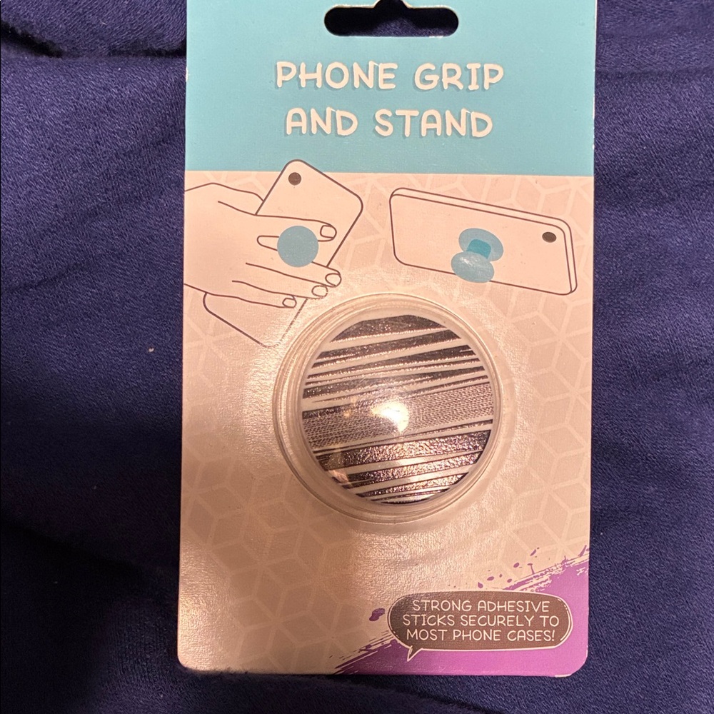Striped Phone Grip and Stand - Black and Silver